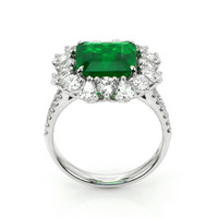 3.49 Ct. Emerald and Natural Diamond Pave Ring, 14K White Gold Image