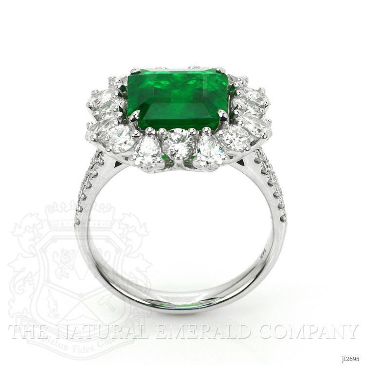 3.49 Ct. Emerald and Natural Diamond Pave Ring, 14K White Gold