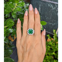 3.49 Ct. Emerald and Natural Diamond Pave Ring, 14K White Gold Life Style