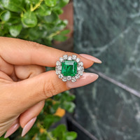3.49 Ct. Emerald and Natural Diamond Pave Ring, 14K White Gold Life Style