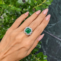 3.49 Ct. Emerald and Natural Diamond Pave Ring, 14K White Gold Life Style