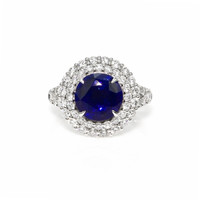 3.28 Ct. Blue Sapphire and Natural Diamond Pave Ring, 14K White Gold Video