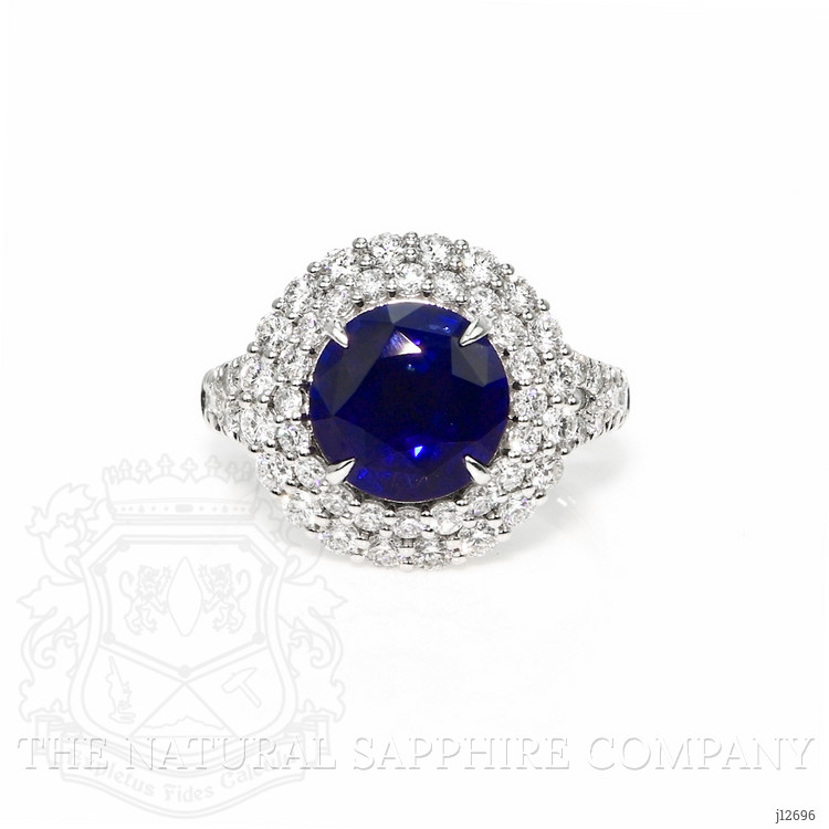 3.28 Ct. Blue Sapphire and Natural Diamond Pave Ring, 14K White Gold