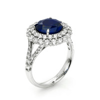3.28 Ct. Blue Sapphire and Natural Diamond Pave Ring, 14K White Gold Image
