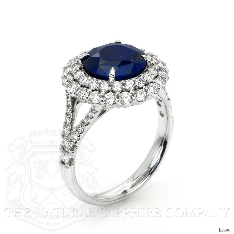 3.28 Ct. Blue Sapphire and Natural Diamond Pave Ring, 14K White Gold