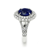 3.28 Ct. Blue Sapphire and Natural Diamond Pave Ring, 14K White Gold Image