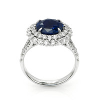 3.28 Ct. Blue Sapphire and Natural Diamond Pave Ring, 14K White Gold Image