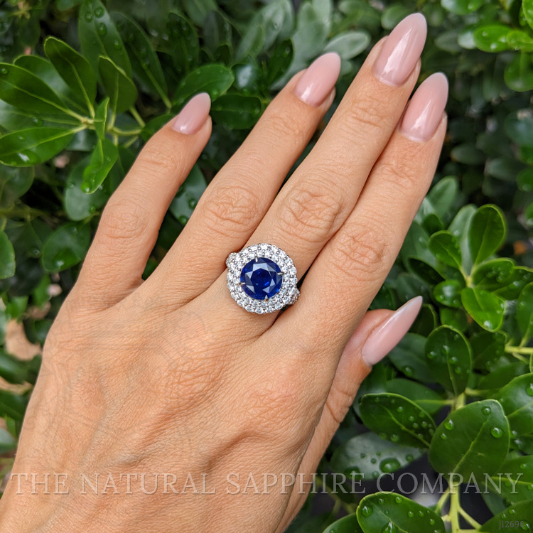 3.28 Ct. Blue Sapphire and Natural Diamond Pave Ring, 14K White Gold