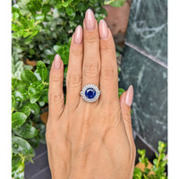 3.28 Ct. Blue Sapphire and Natural Diamond Pave Ring, 14K White Gold Life Style