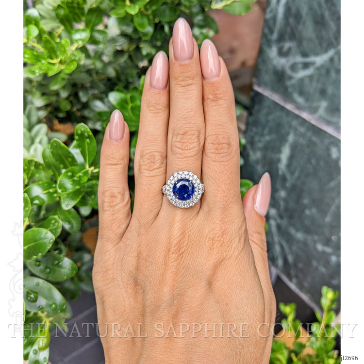 3.28 Ct. Blue Sapphire and Natural Diamond Pave Ring, 14K White Gold