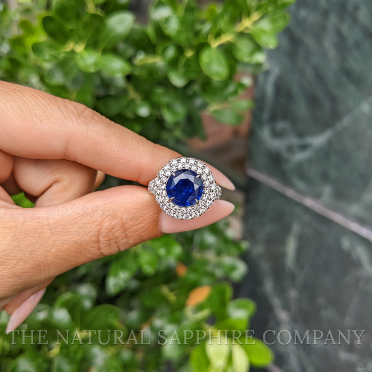 3.28 Ct. Blue Sapphire and Natural Diamond Pave Ring, 14K White Gold