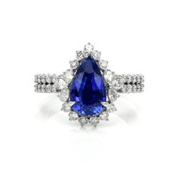 3.48 Ct. Blue Sapphire and Natural Diamond Pave Ring, 14K White Gold Video