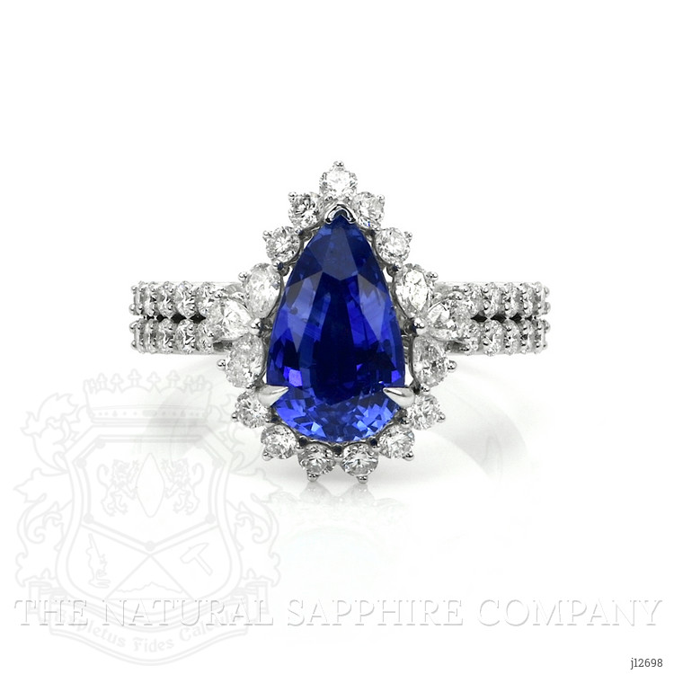 3.48 Ct. Blue Sapphire and Natural Diamond Pave Ring, 14K White Gold