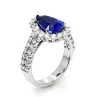 3.48 Ct. Blue Sapphire and Natural Diamond Pave Ring, 14K White Gold Image