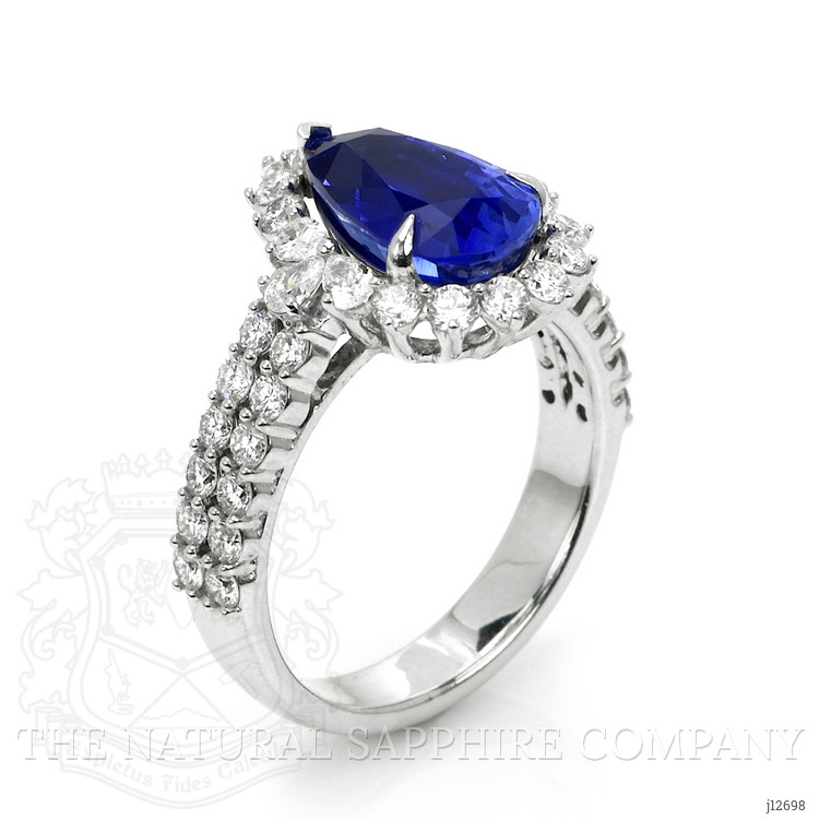 3.48 Ct. Blue Sapphire and Natural Diamond Pave Ring, 14K White Gold