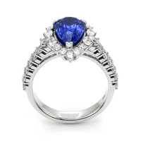 3.48 Ct. Blue Sapphire and Natural Diamond Pave Ring, 14K White Gold Image