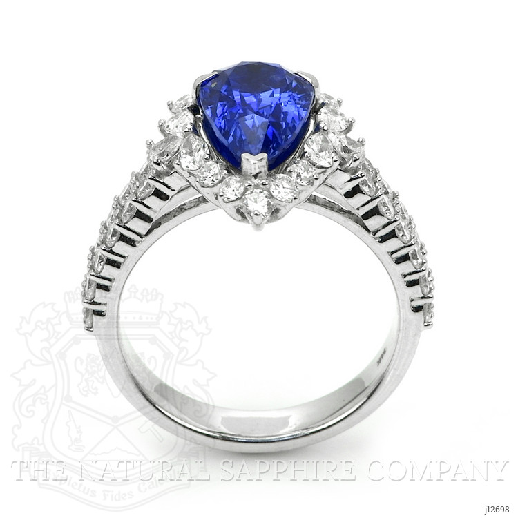3.48 Ct. Blue Sapphire and Natural Diamond Pave Ring, 14K White Gold