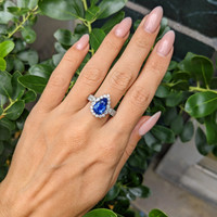 3.48 Ct. Blue Sapphire and Natural Diamond Pave Ring, 14K White Gold Life Style