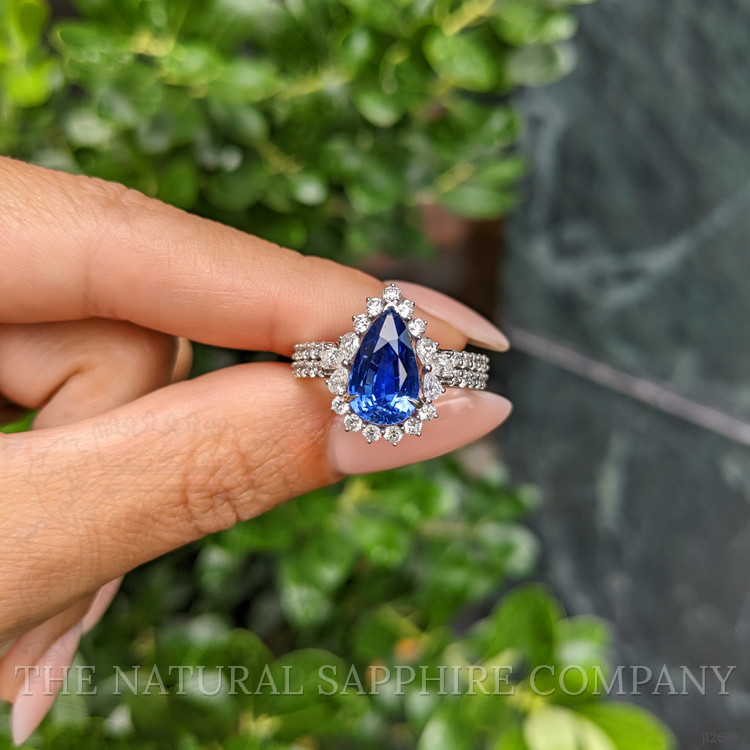 3.48 Ct. Blue Sapphire and Natural Diamond Pave Ring, 14K White Gold