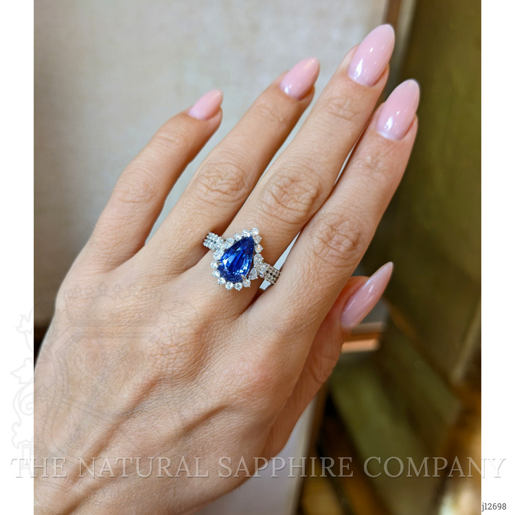 3.48 Ct. Blue Sapphire and Natural Diamond Pave Ring, 14K White Gold