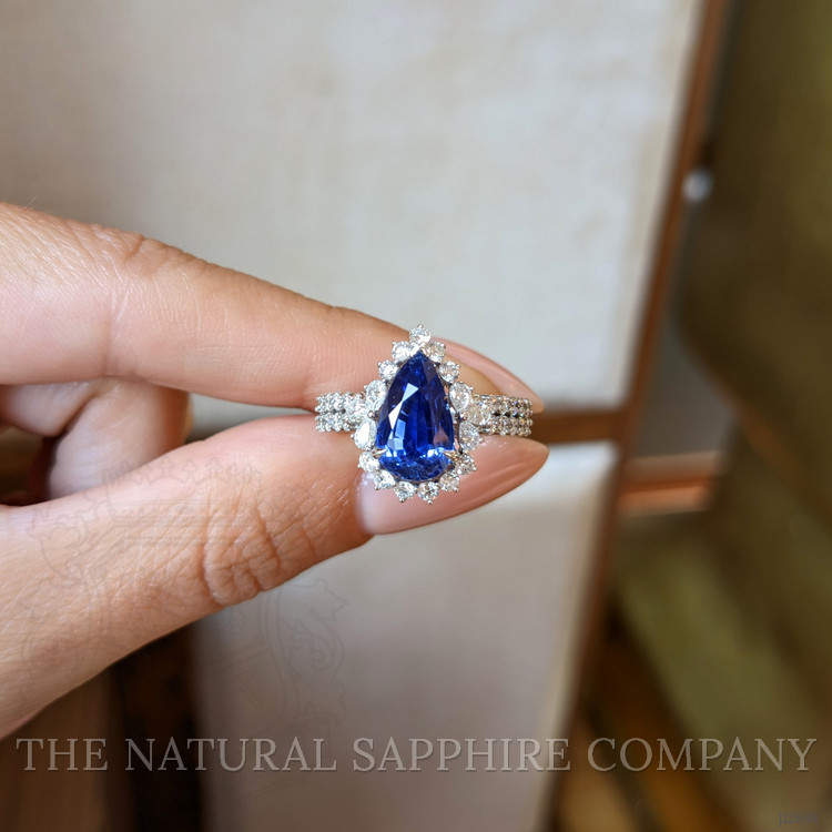 3.48 Ct. Blue Sapphire and Natural Diamond Pave Ring, 14K White Gold