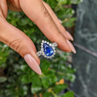3.48 Ct. Blue Sapphire and Natural Diamond Pave Ring, 14K White Gold Life Style