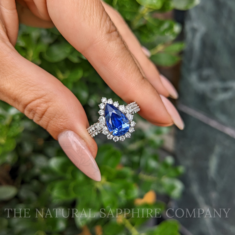 3.48 Ct. Blue Sapphire and Natural Diamond Pave Ring, 14K White Gold