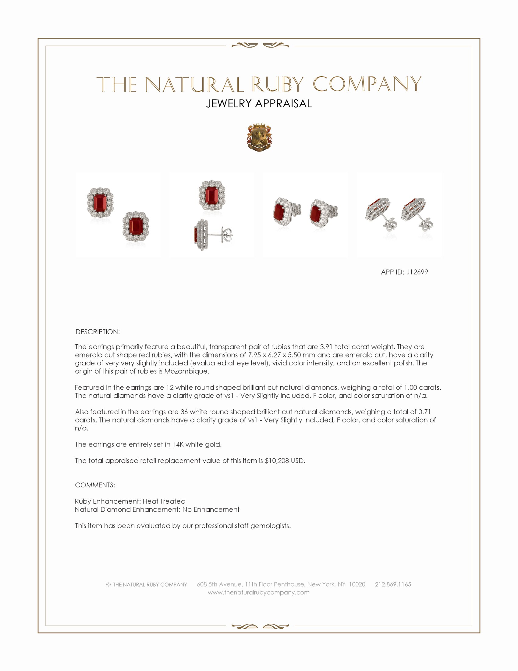 3.91 Ct.Tw. Ruby and Natural Diamond Pave Earrings, 14K White Gold