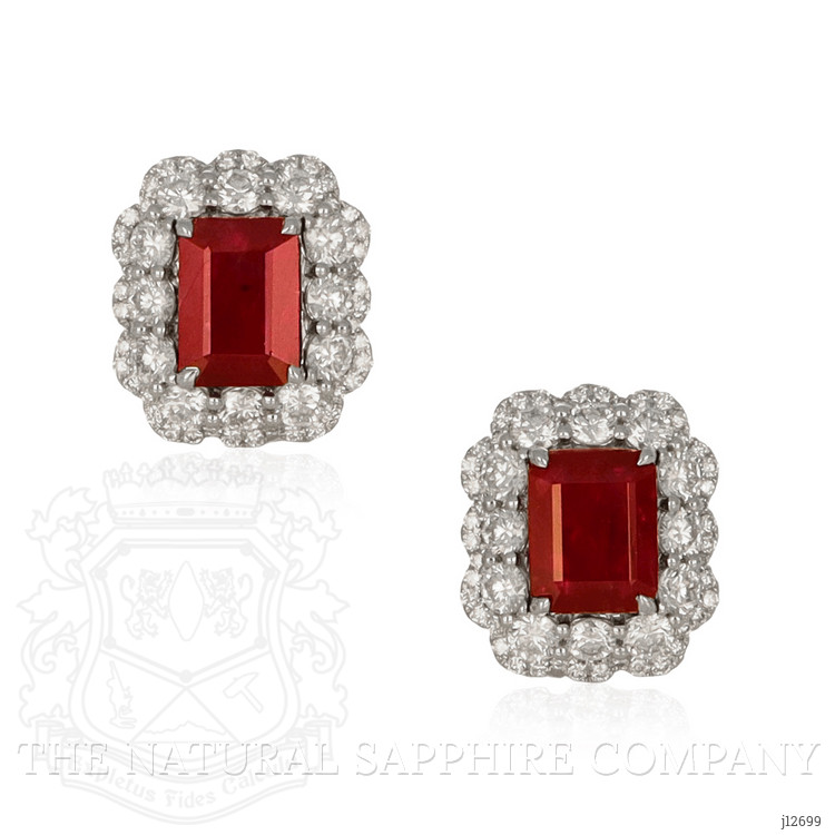 3.91 Ct.Tw. Ruby and Natural Diamond Pave Earrings, 14K White Gold