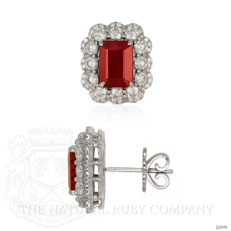 3.91 Ct.Tw. Ruby and Natural Diamond Pave Earrings, 14K White Gold