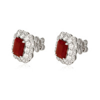 3.91 Ct.Tw.Total Carat Weight Ruby and Natural Diamond Pave Earrings, 14K White Gold Image