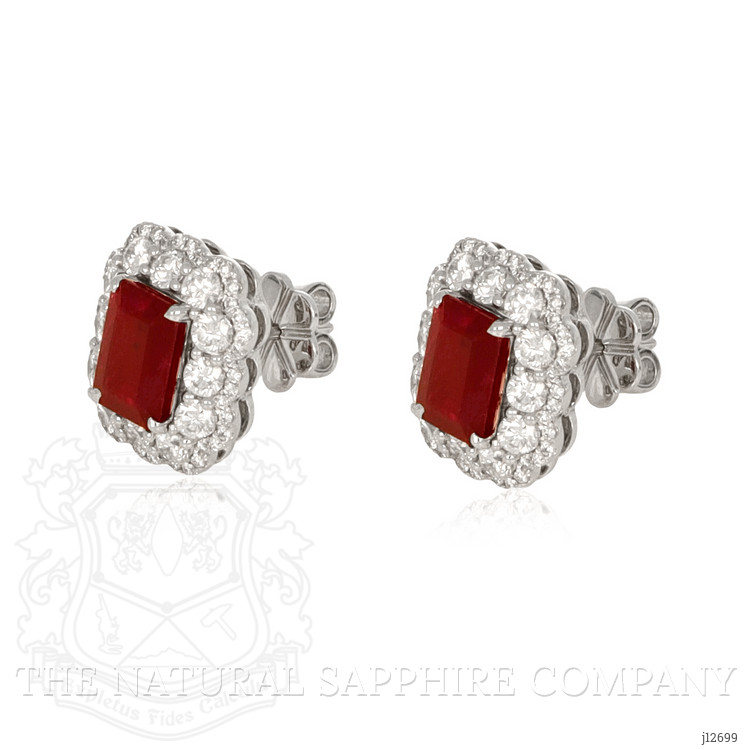 3.91 Ct.Tw. Ruby and Natural Diamond Pave Earrings, 14K White Gold
