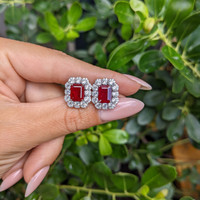 3.91 Ct.Tw.Total Carat Weight Ruby and Natural Diamond Pave Earrings, 14K White Gold Life Style