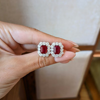 3.91&nbsp;Ct.Tw.Total Carat Weight Ruby and Natural Diamond Pave Earrings, 14K White Gold Life Style