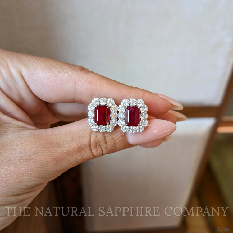 3.91 Ct.Tw. Ruby and Natural Diamond Pave Earrings, 14K White Gold