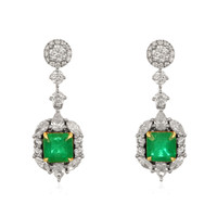 1.87&nbsp;Ct.Tw.Total Carat Weight Emerald and Natural Diamond Pave Earrings, 14K White & Yellow Video