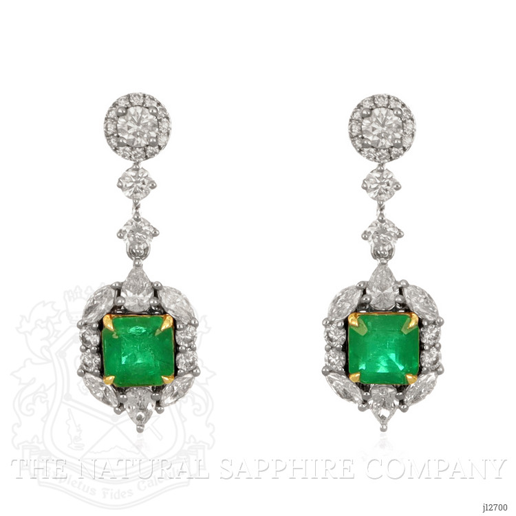 1.87 Ct.Tw. Emerald and Natural Diamond Pave Earrings, 14K White & Yellow