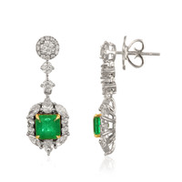 1.87&nbsp;Ct.Tw.Total Carat Weight Emerald and Natural Diamond Pave Earrings, 14K White & Yellow Image