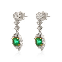 1.87&nbsp;Ct.Tw.Total Carat Weight Emerald and Natural Diamond Pave Earrings, 14K White & Yellow Image