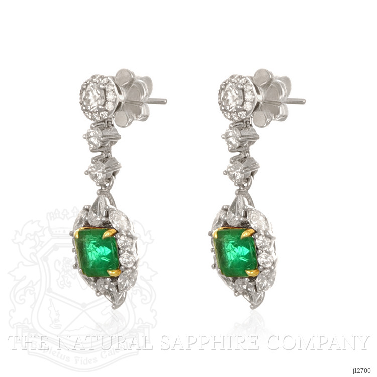1.87 Ct.Tw. Emerald and Natural Diamond Pave Earrings, 14K White & Yellow