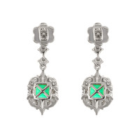 1.87&nbsp;Ct.Tw.Total Carat Weight Emerald and Natural Diamond Pave Earrings, 14K White & Yellow Image