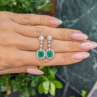 1.87 Ct.Tw.Total Carat Weight Emerald and Natural Diamond Pave Earrings, 14K White & Yellow Life Style