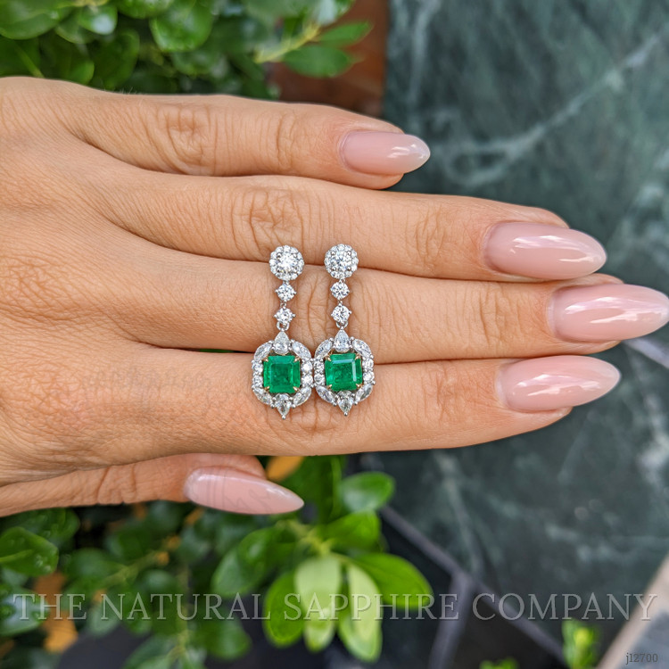 1.87 Ct.Tw. Emerald and Natural Diamond Pave Earrings, 14K White & Yellow