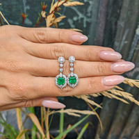 1.87 Ct.Tw.Total Carat Weight Emerald and Natural Diamond Pave Earrings, 14K White & Yellow Life Style