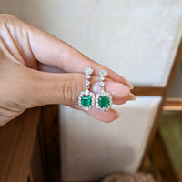 1.87 Ct.Tw.Total Carat Weight Emerald and Natural Diamond Pave Earrings, 14K White & Yellow Life Style