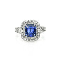 2.86 Ct. Blue Sapphire and Natural Diamond Pave Ring, 14K White Gold Video