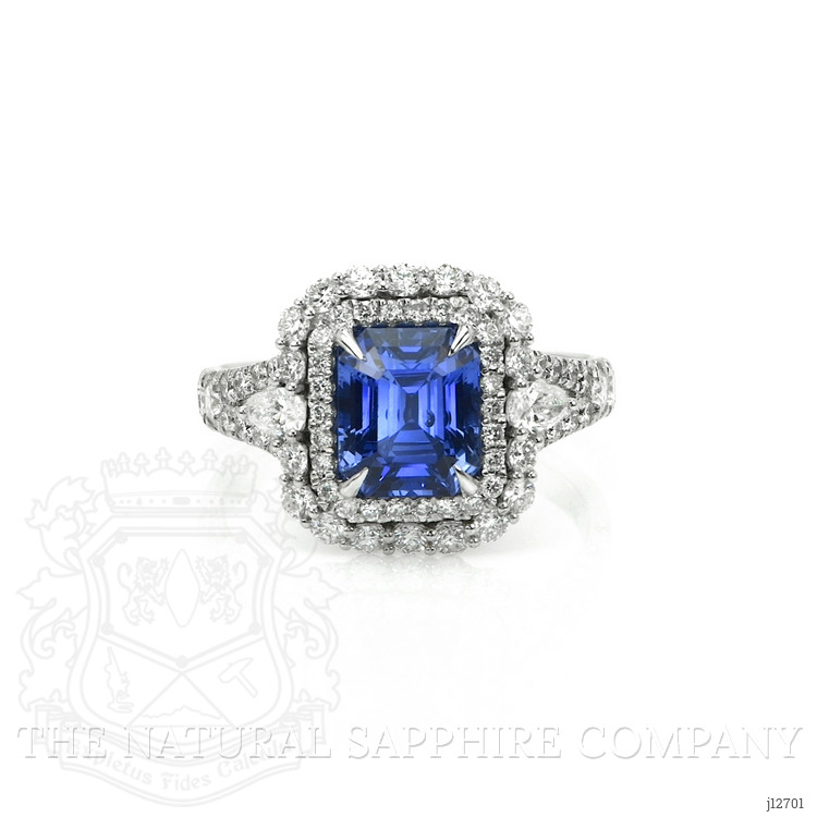 2.86 Ct. Blue Sapphire and Natural Diamond Pave Ring, 14K White Gold