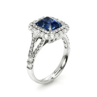 2.86 Ct. Blue Sapphire and Natural Diamond Pave Ring, 14K White Gold Image
