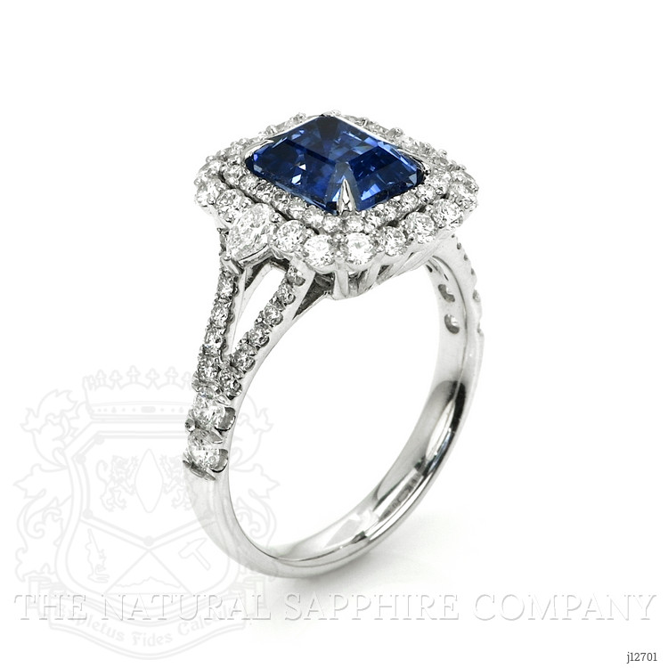 2.86 Ct. Blue Sapphire and Natural Diamond Pave Ring, 14K White Gold