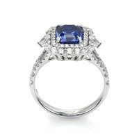 2.86 Ct. Blue Sapphire and Natural Diamond Pave Ring, 14K White Gold Image